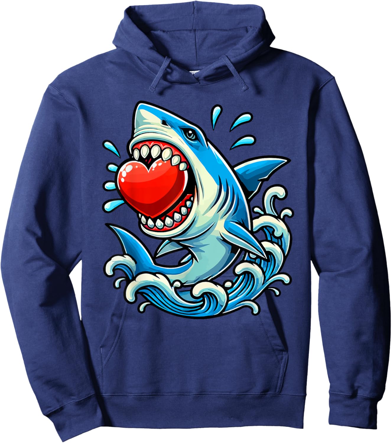Shark Holding Hearts Valentine's Day Kids Family Group Hoodie - Hoodie | Navy