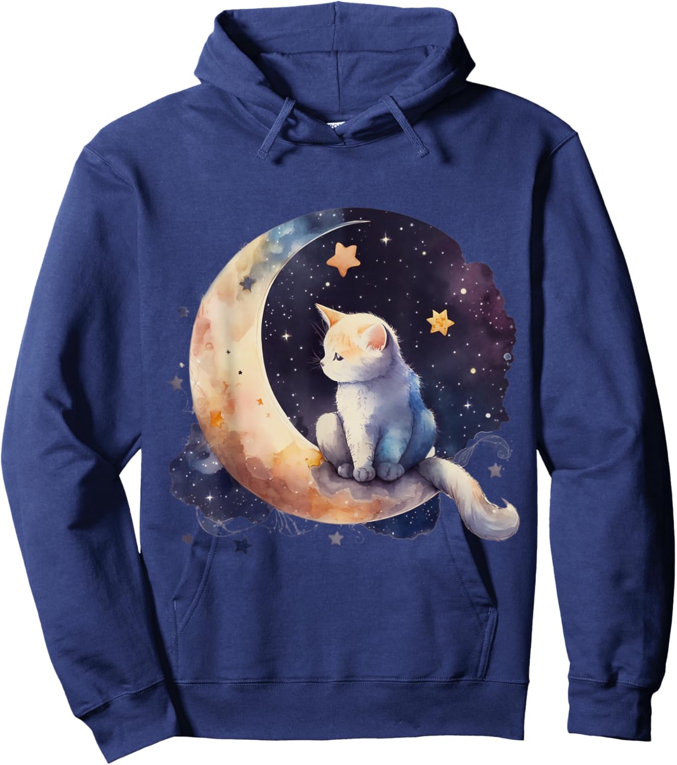 Cute Cat Crescent Moon Phases Purple Star Night Kawaii Cat Hoodie - Hoodie | Navy