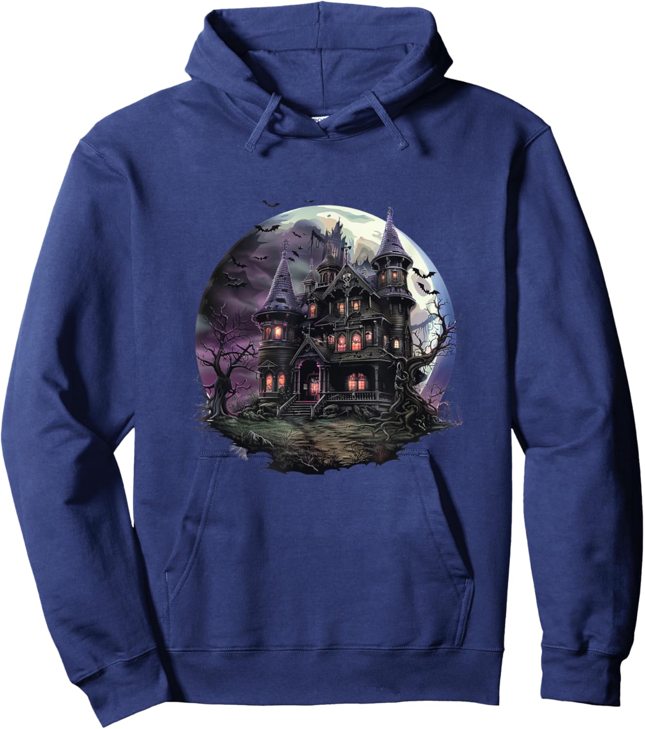 Gothic Haunted House - Spooky Halloween Mansion Design Hoodie - Hoodie | Navy