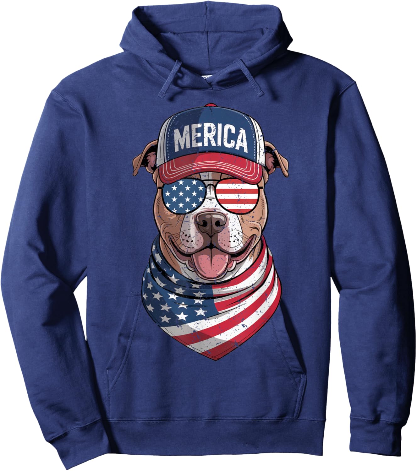 Pit Bull 4th of July US American Flag Pittie Dog Patriotic Men Women Kids Hoodie - Hoodie | Navy