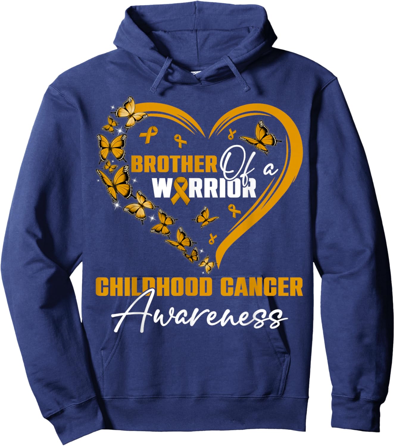 Brother Of A Warrior Childhood Cancer Awareness Day Gold Rib Hoodie - Hoodie | Navy