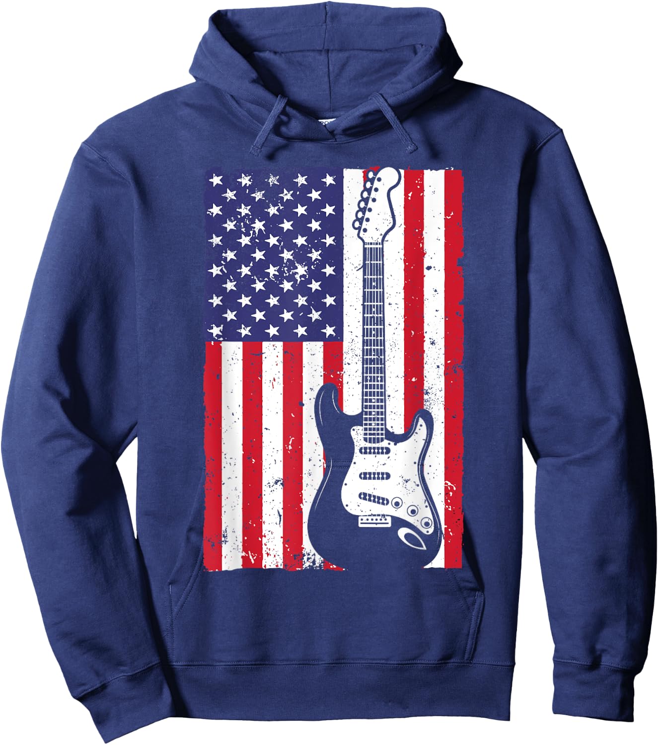 Cool American Flag Guitar Women Guitarist Music Rock Hoodie - Hoodie | Navy