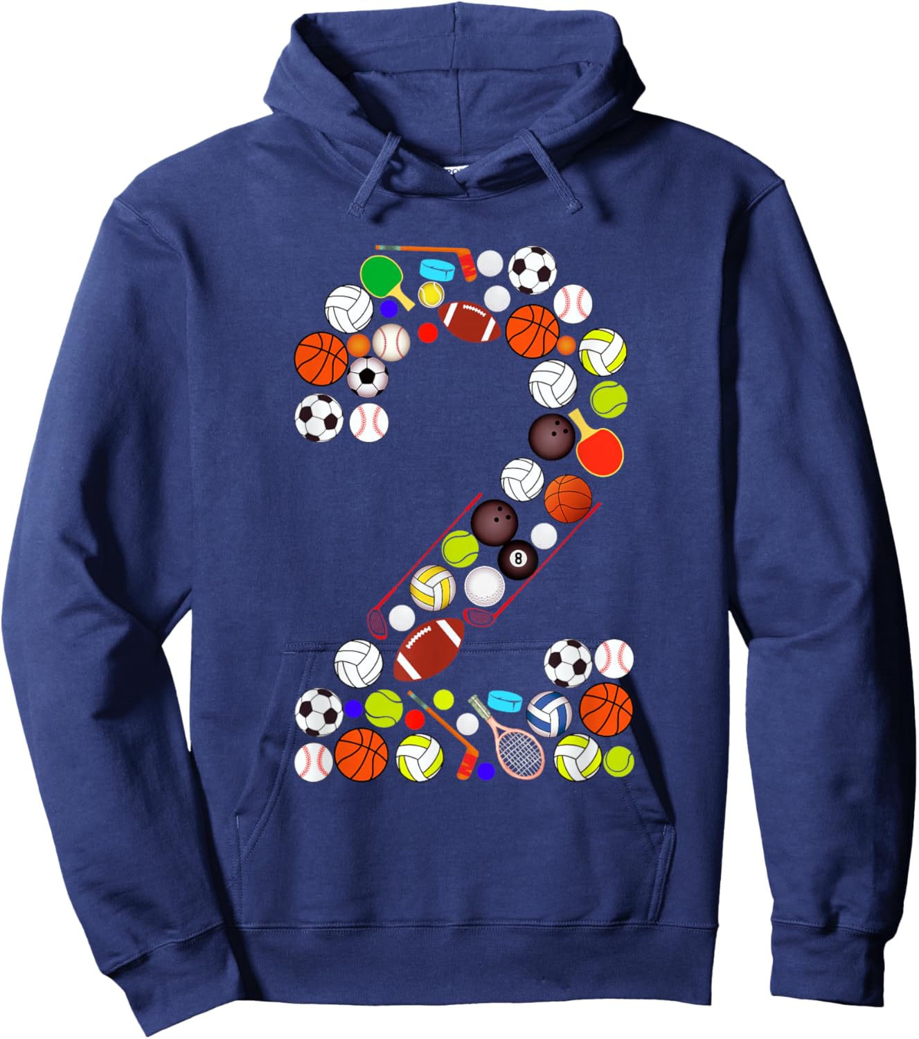 Kids 2nd Birthday Sports Big Number Two 2 Year Old Boy Hoodie - Hoodie | Navy