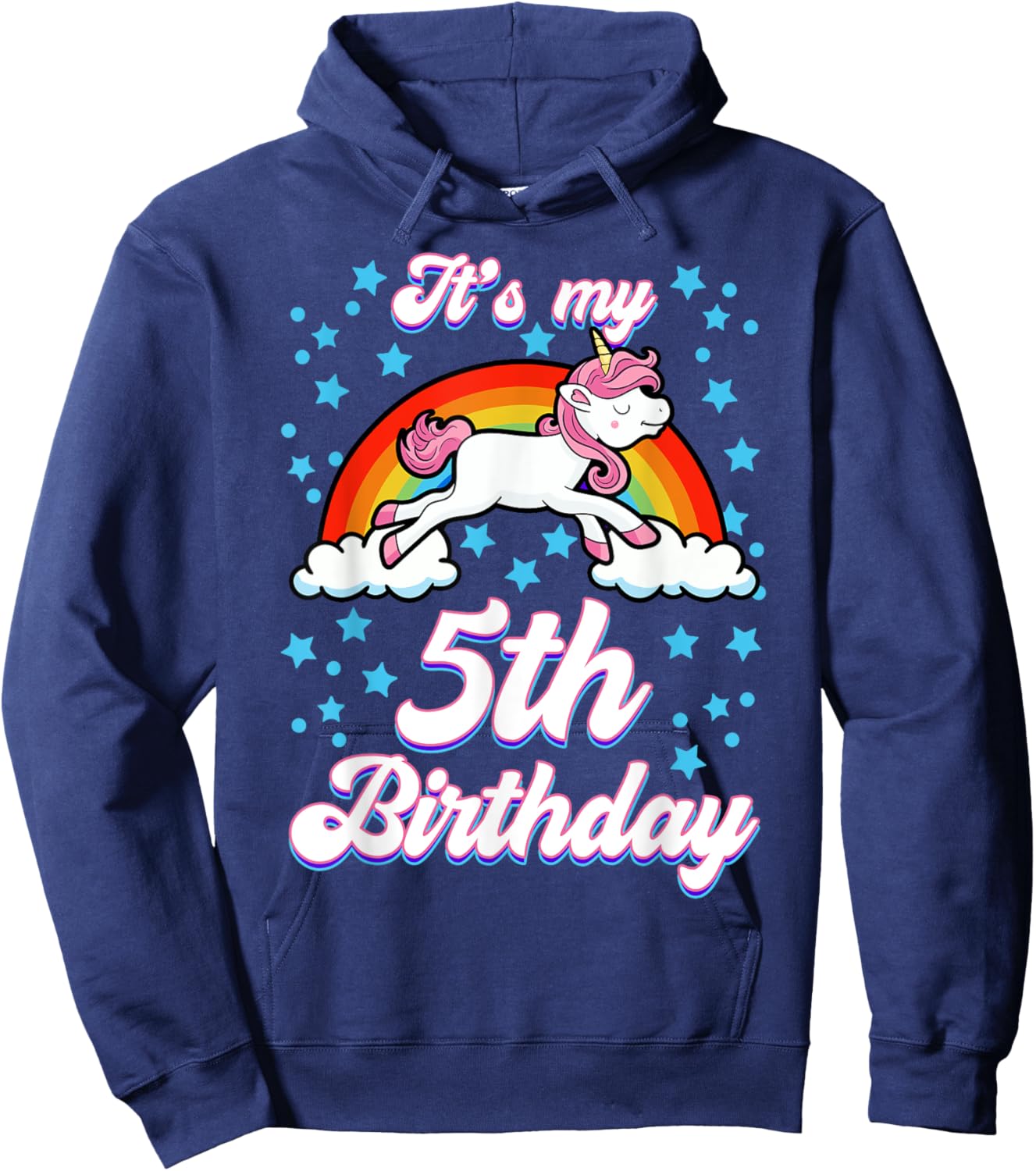 It's My 5th Birthday Unicorn Rainbow Bday Theme Party Hoodie - Hoodie | Navy
