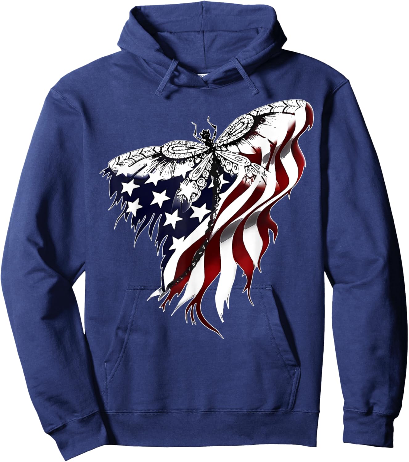 American Flag Dragonfly Patriotic 4th of July Red White Blue Hoodie - Hoodie | Navy