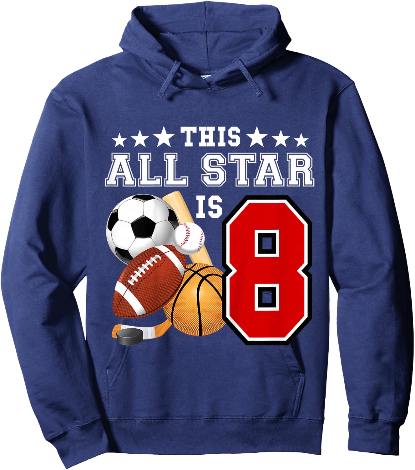 Kids 8 Year Old Sports Star Birthday Party All Sport 8th Gift Hoodie - Hoodie | Navy