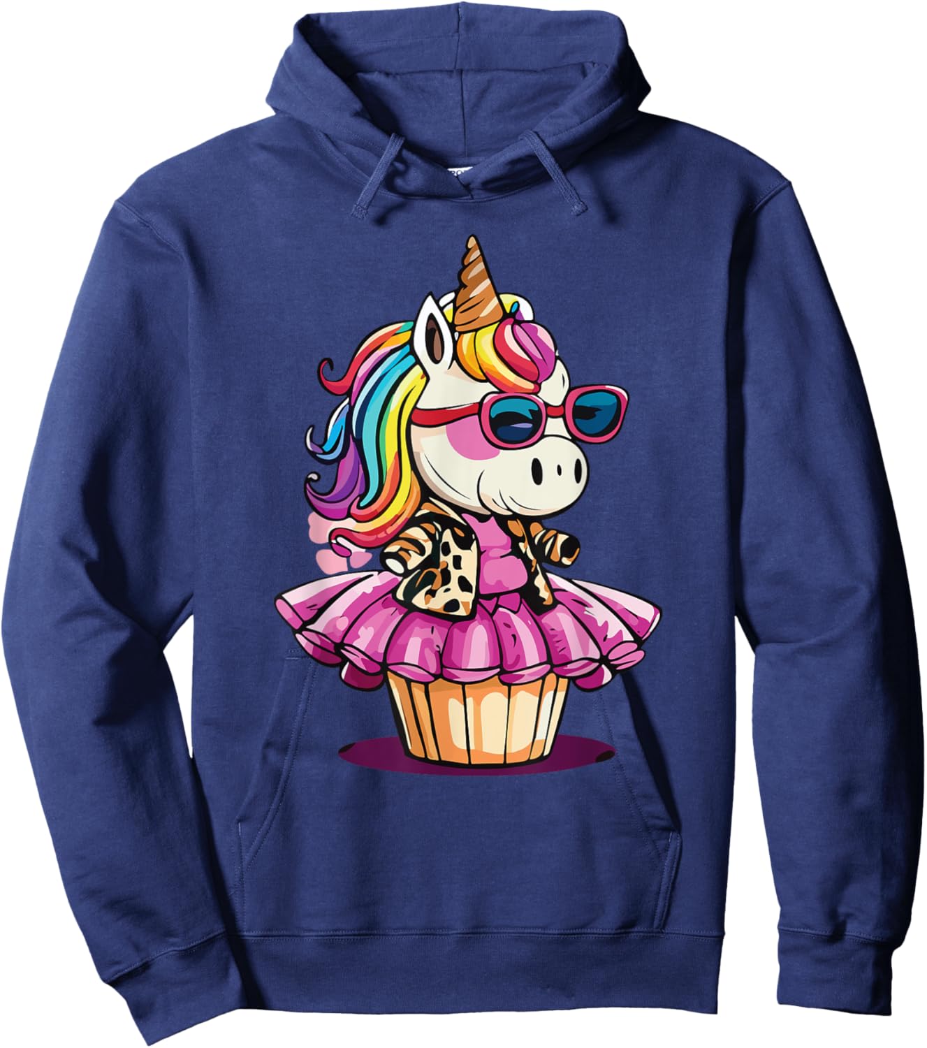 Unicorn Cupcake Cute Leopard Print Rainbow Unicorn Party , Small Hoodie - Hoodie | Navy