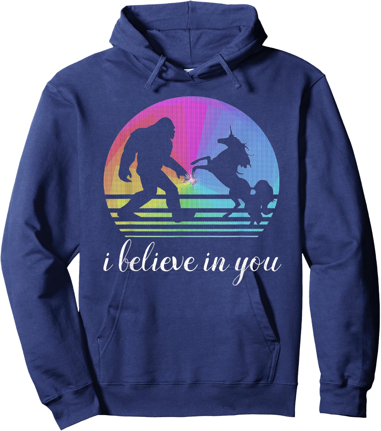 Bigfoot Unicorn Funny Couple Design "I Believe in You" quote Hoodie - Hoodie | Navy