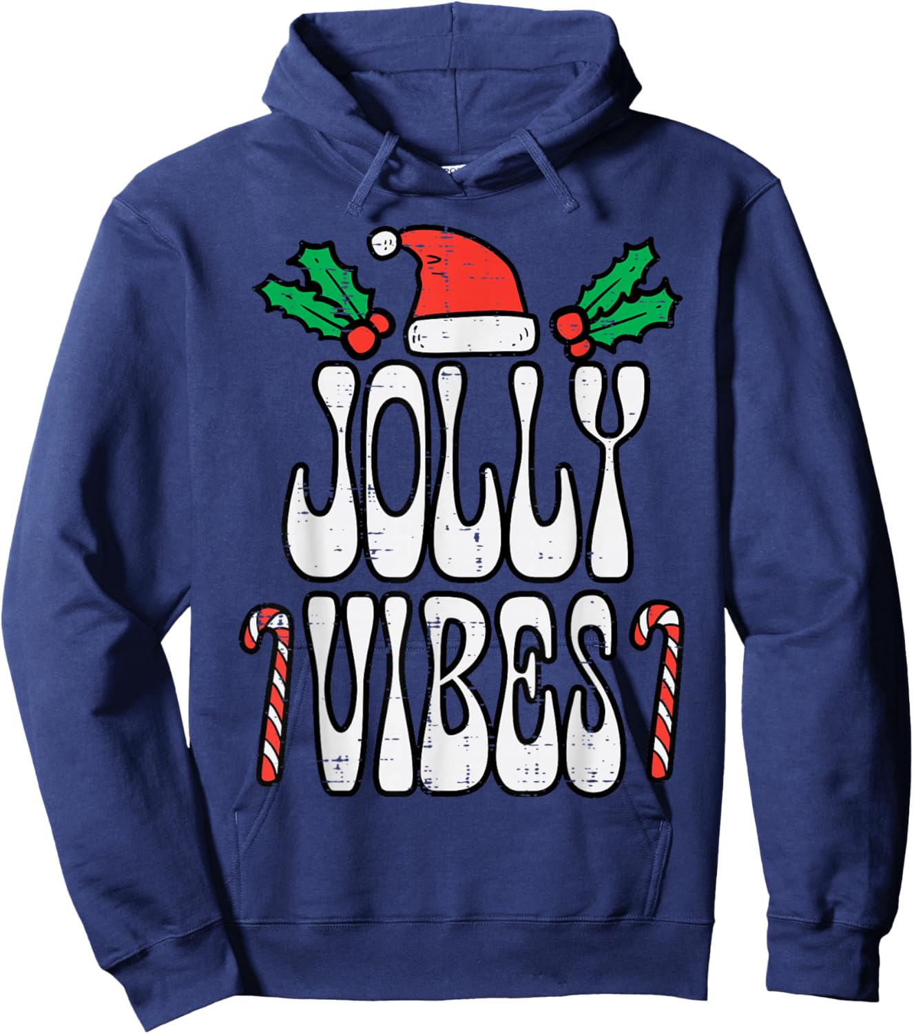Christmas Jolly Vibes Retro Groovy Xmas Men Women Kids Hoodie - Hoodie | Navy