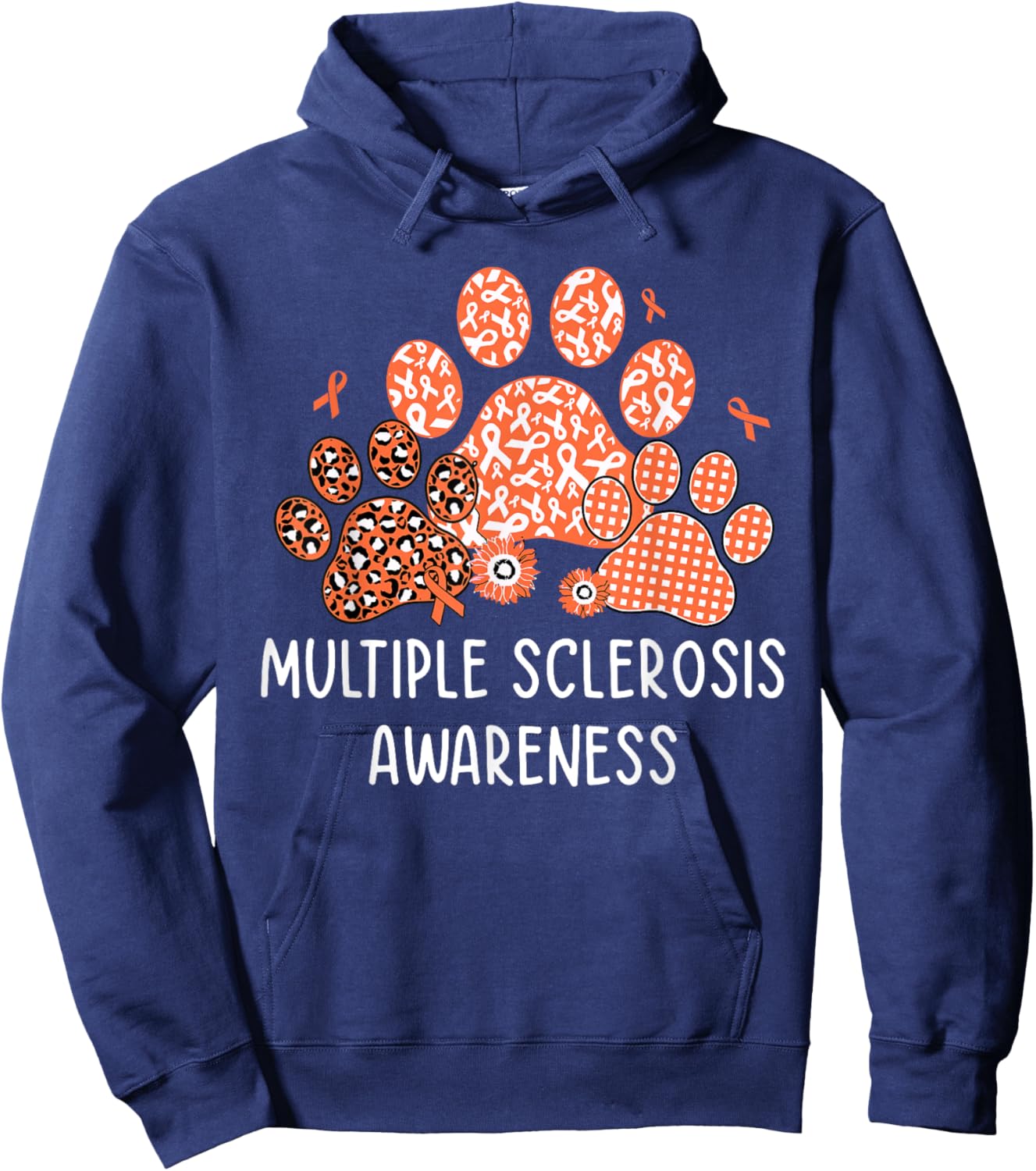 Dog Cat Paw Multiple Sclerosis Awareness Men Women Kids Hoodie - Hoodie | Navy