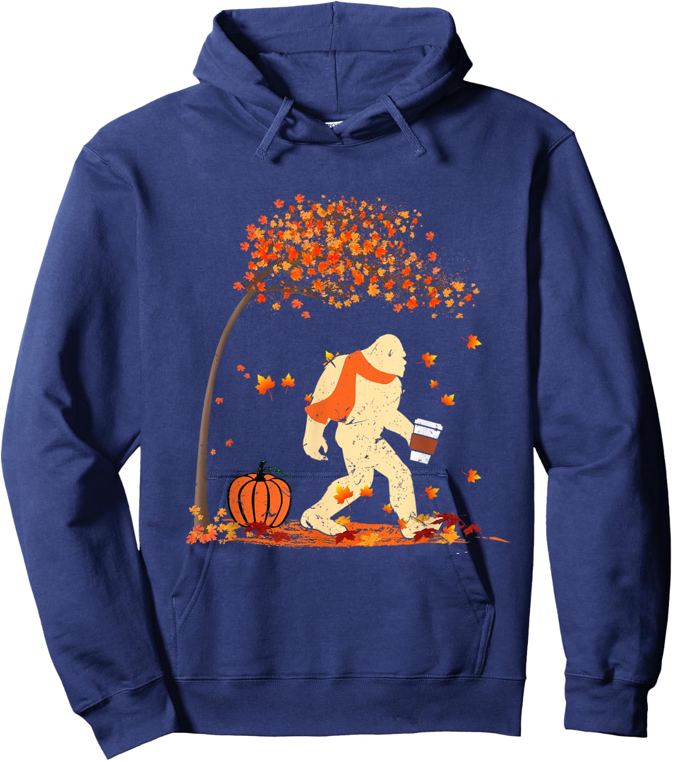 Ph Vintage Bigfoot Pumpkin Spice Costume Fall Tree Leaves Hoodie - Hoodie | Navy