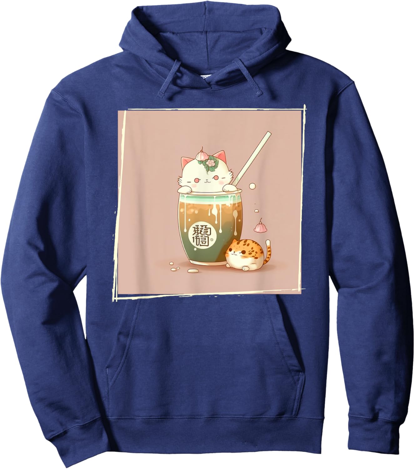 Boba Tea Cat Kawaii Anime Japanese Kawaii Neko Graphic Men Women Kids Hoodie - Hoodie | Navy