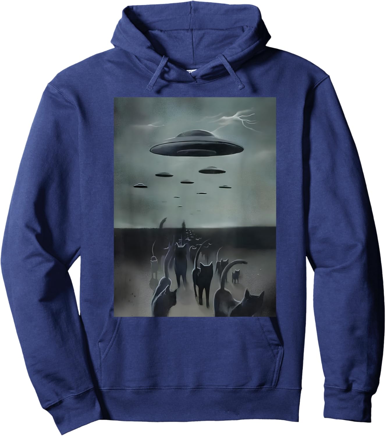 Cats Invasion With Alien UFO Funny Cats Women Kid , Small, Black Hoodie - Hoodie | Navy