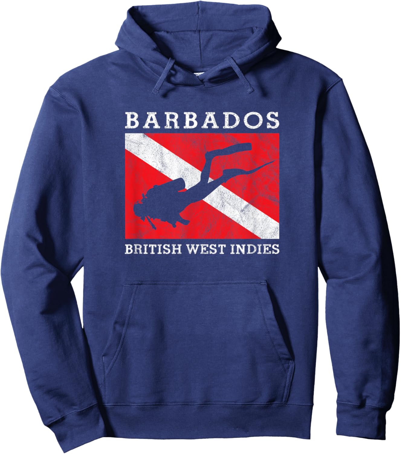 Vintage Dive Barbados Scuba Diver Flag Vacation Souvenir Hoodie - Hoodie | Navy