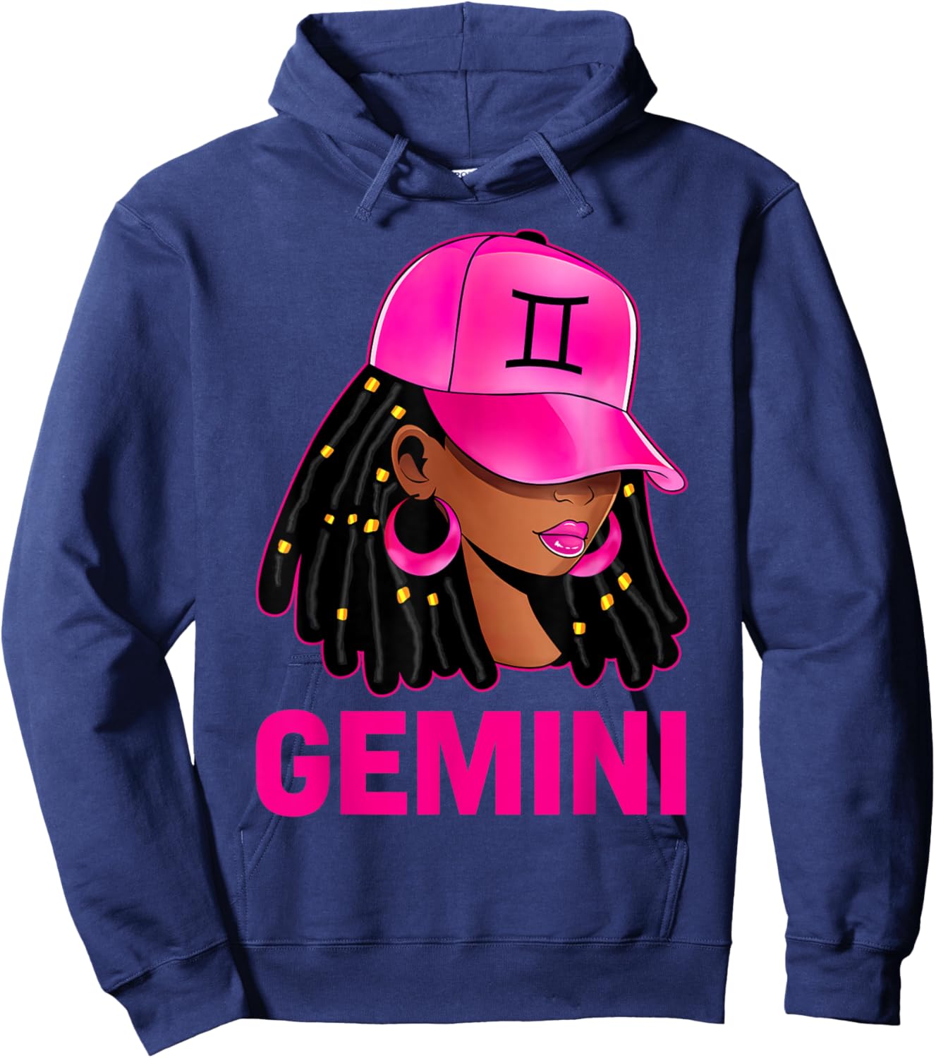 Gemini Queen Loc'd Hair Black Woman Cap Zodiac Sign Hoodie - Hoodie | Navy