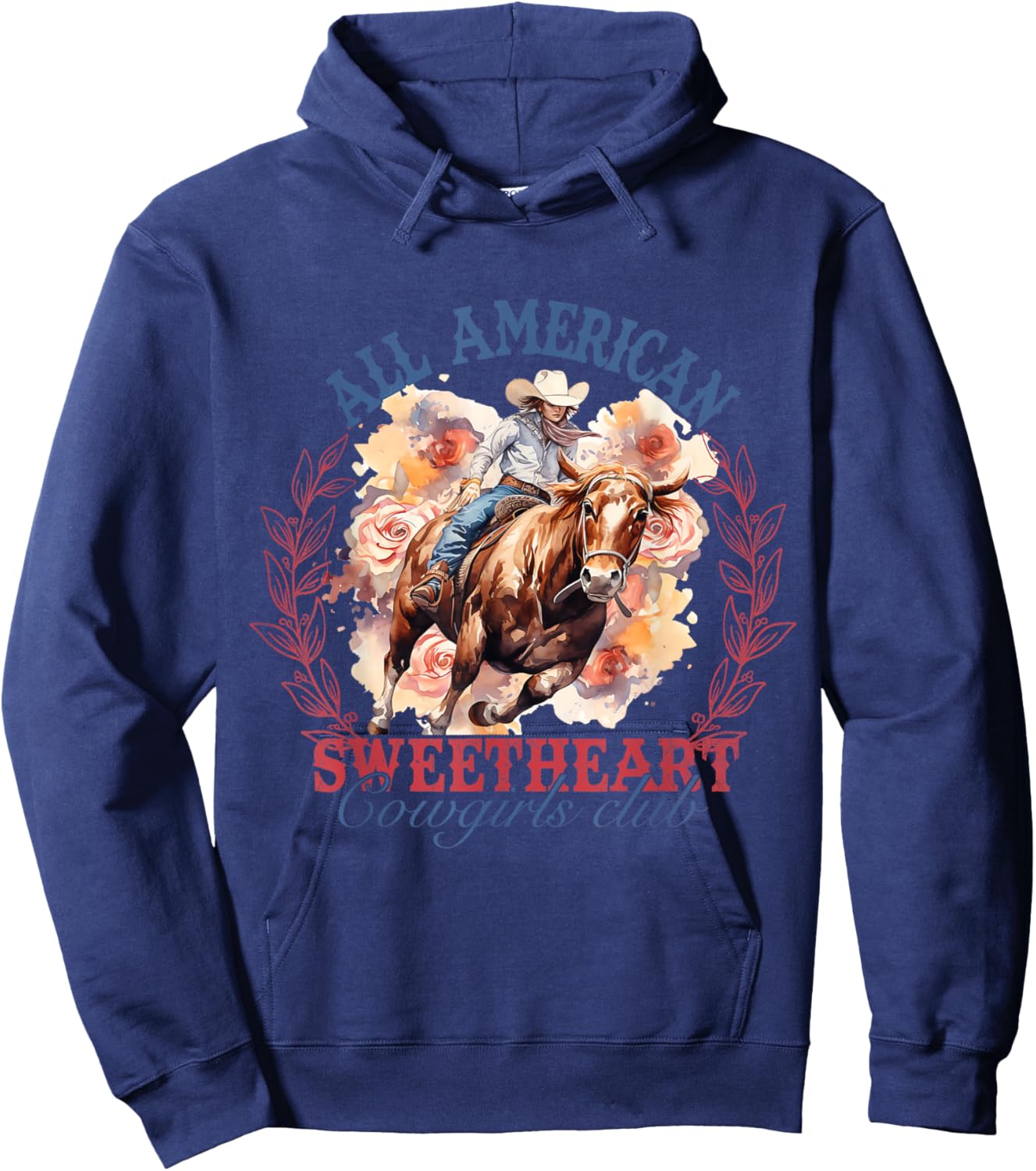 All Sweetheart American, Rodeo Cowgirl American Patriotic Hoodie - Hoodie | Navy