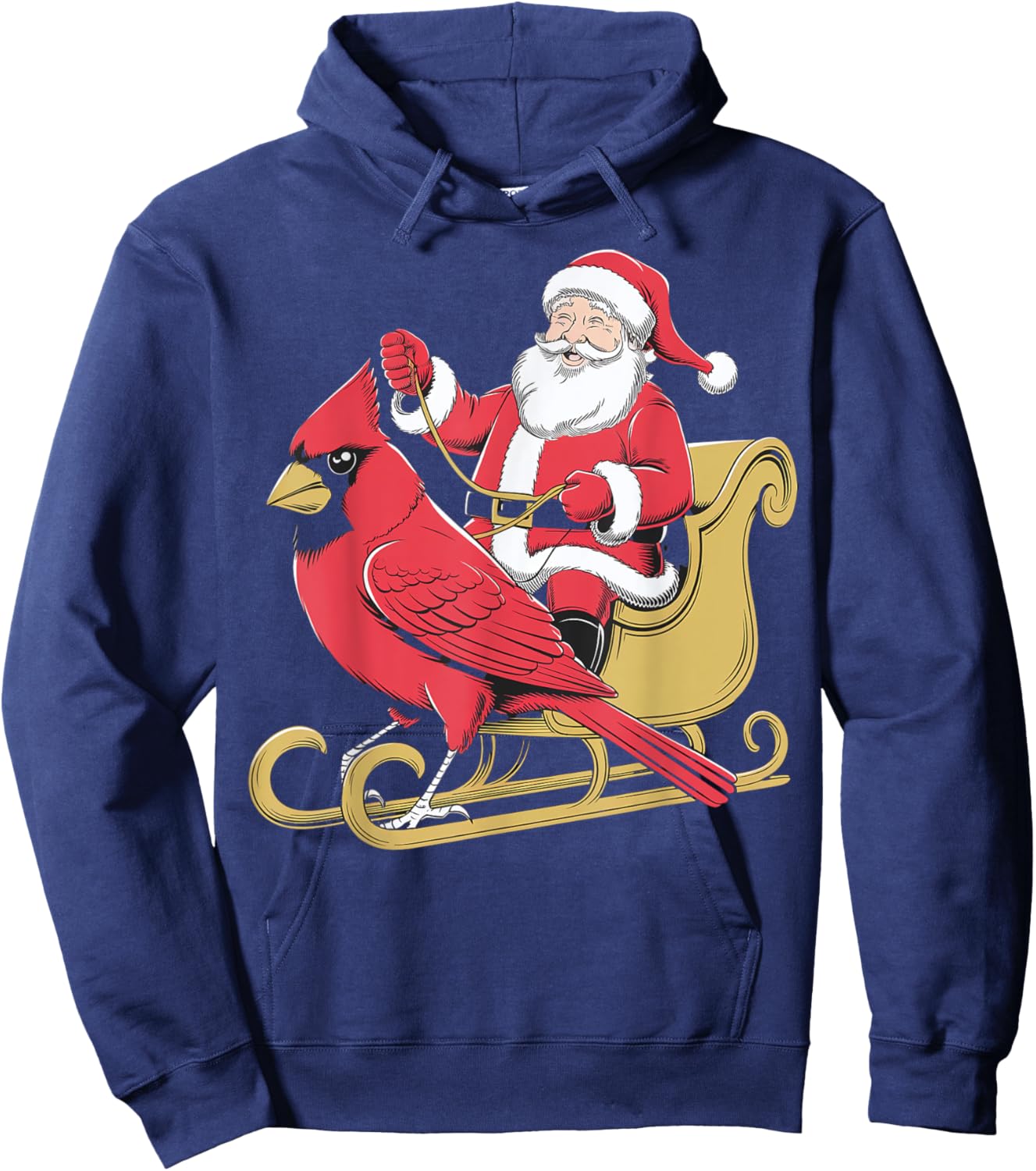 Santa Riding Giant Cardinal Bird for Christmas Lovers Hoodie - Hoodie | Navy