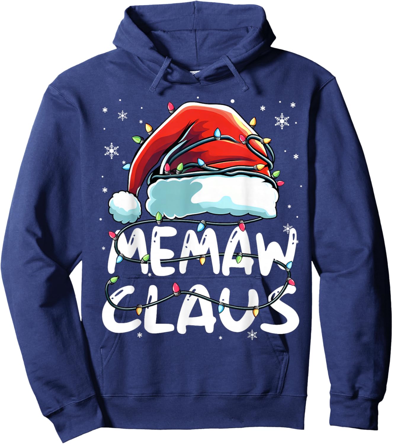 Memaw Claus Christmas Lights Matching Family Xmas Pajama Hoodie - Hoodie | Navy
