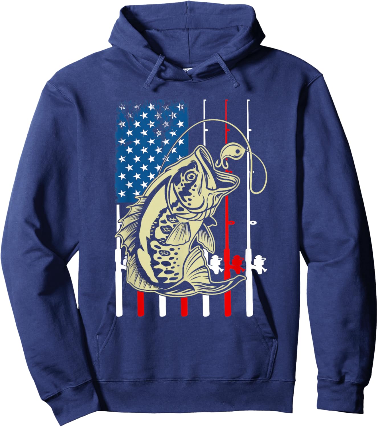 Fishing American Flag Vintage Fishing Lover Bass Fisherman Hoodie - Hoodie | Navy