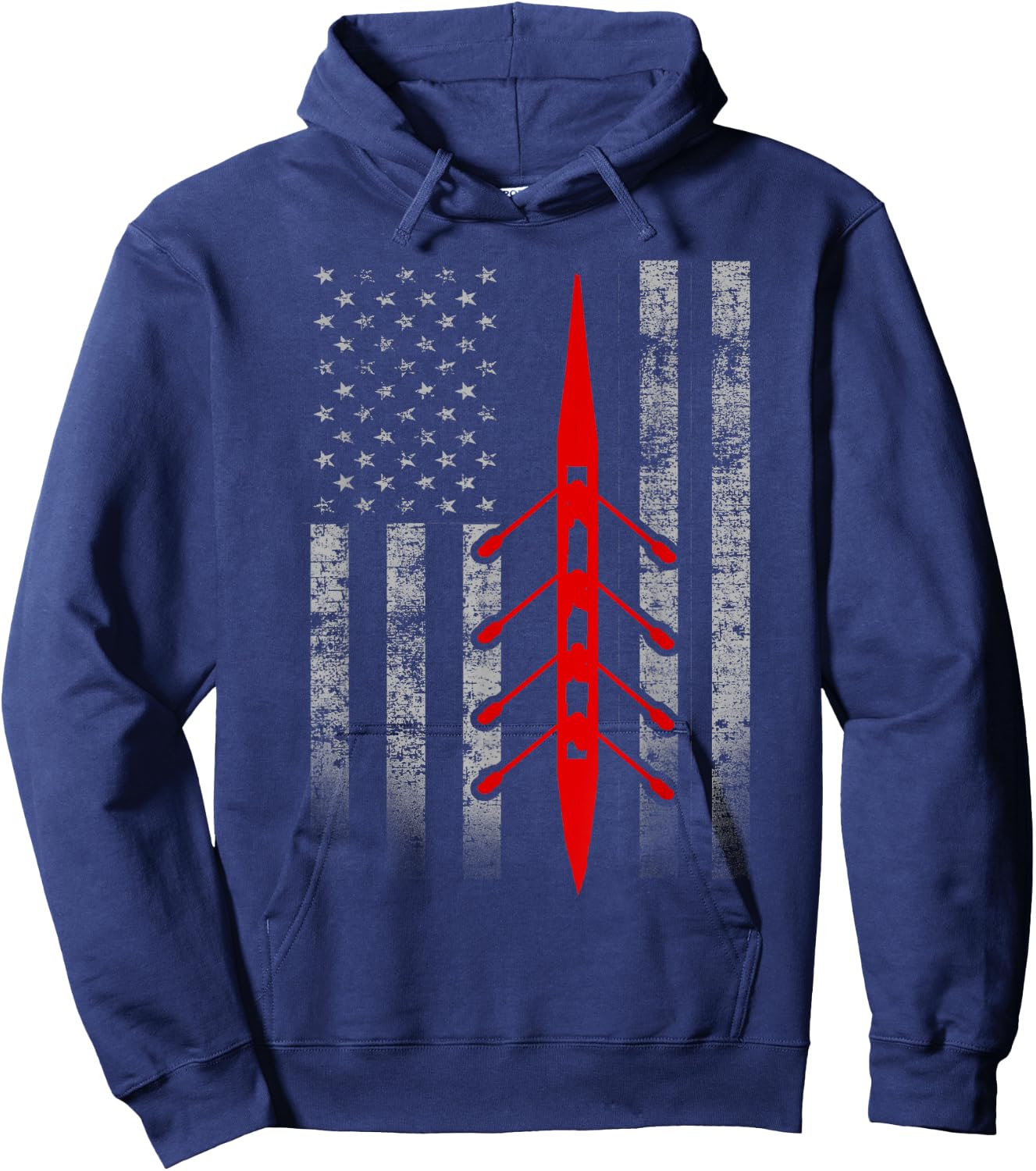 Cool Rowing Flag - Rowing Shell on American Flag Hoodie - Hoodie | Navy