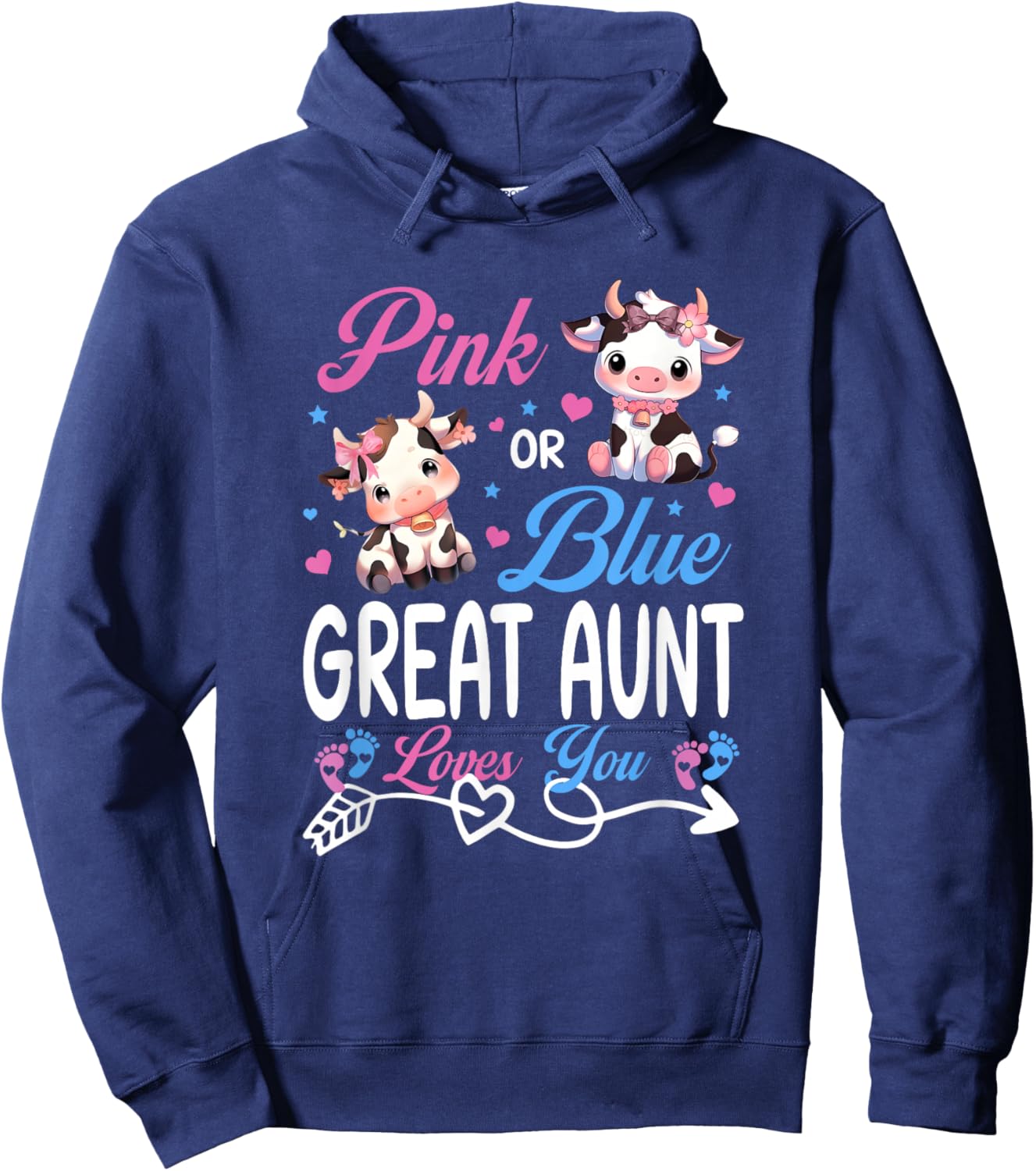 Pink Or Blue Great Aunt Loves You Cow Baby Gender Reveal Hoodie - Hoodie | Navy
