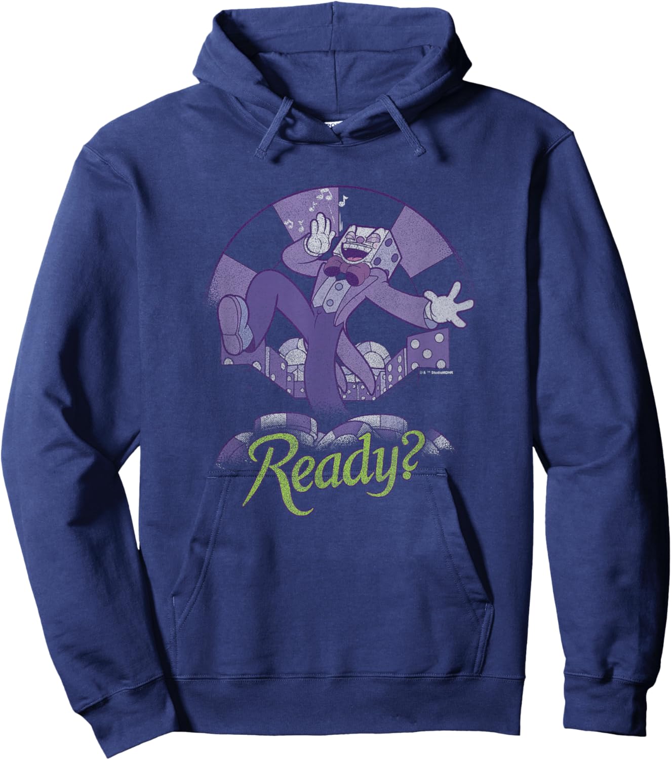 Cuphead King Dice Ready? Singing In His World Distressed Hoodie - Hoodie | Navy