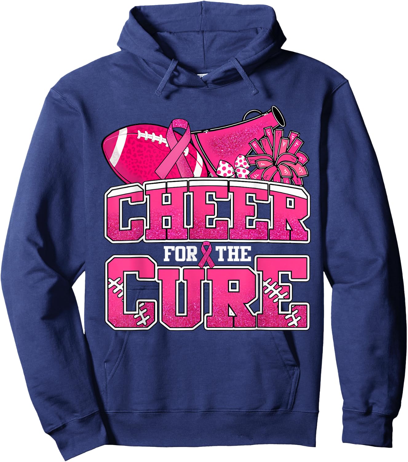 Cheer For The Cure Breast Cancer Sport Cheerleader Football Hoodie - Hoodie | Navy