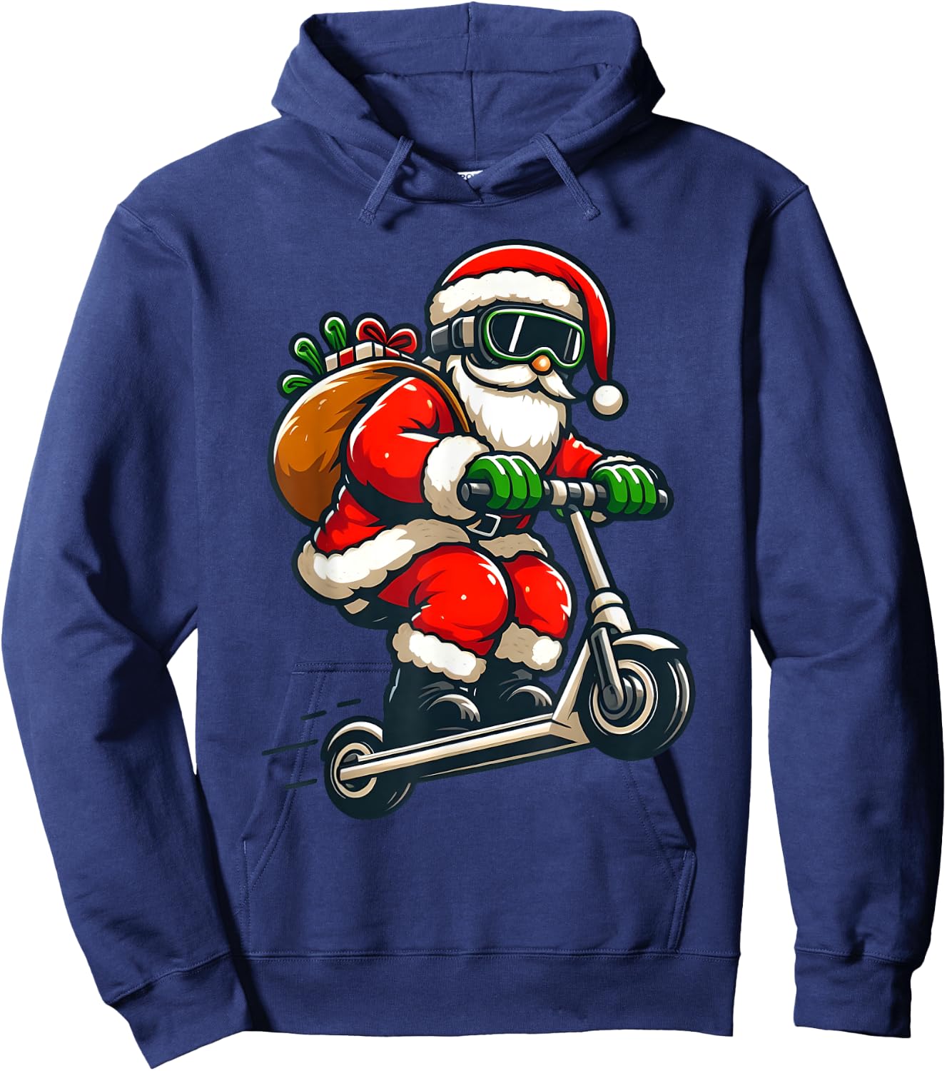 Santa Riding Scooter Christmas Pajama for Toddlers Kids Boys Hoodie - Hoodie | Navy
