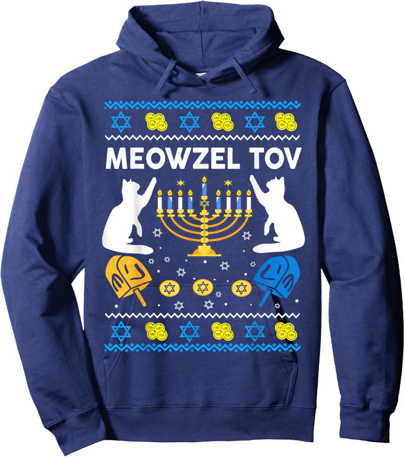 Jewish Cat Shirt Hanukkah Meowzel Tov Chanukah Girl Women Hoodie - Hoodie | Navy