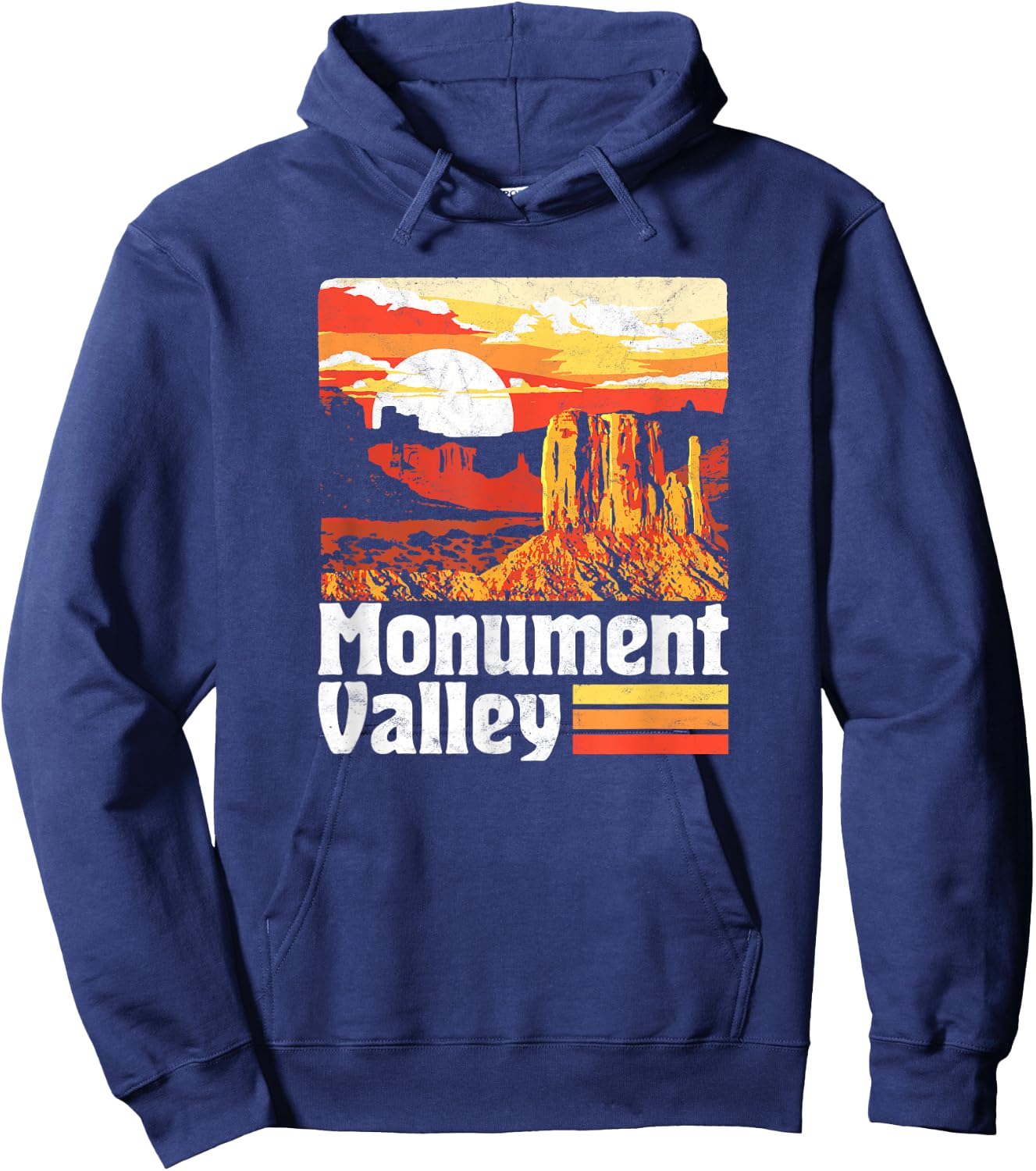 Monument Valley Vintage Sunset 80s Retro Distressed Hoodie - Hoodie | Navy