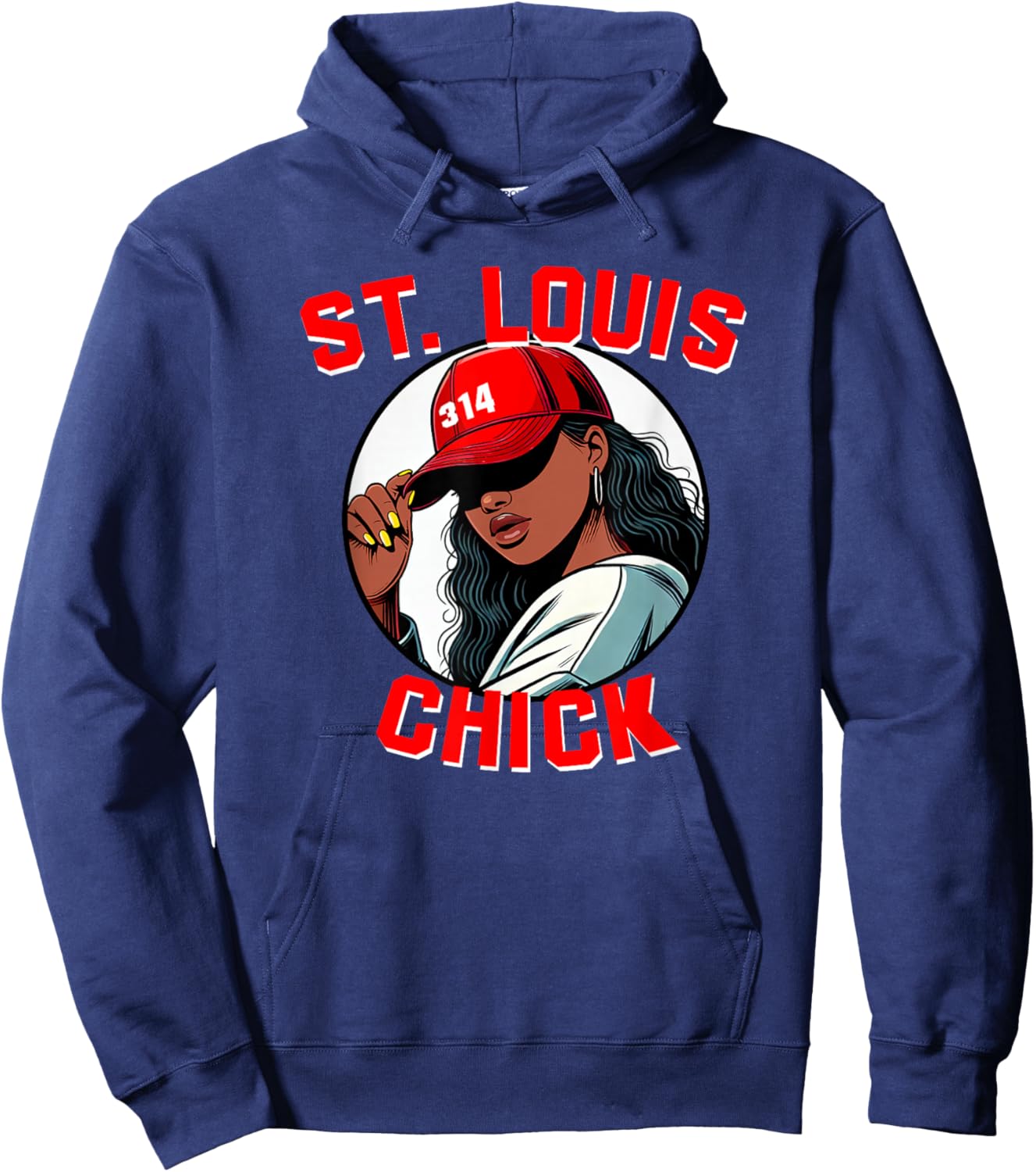 St. Louis Chick 314 Black Woman Red Hat Hoodie - Hoodie | Navy