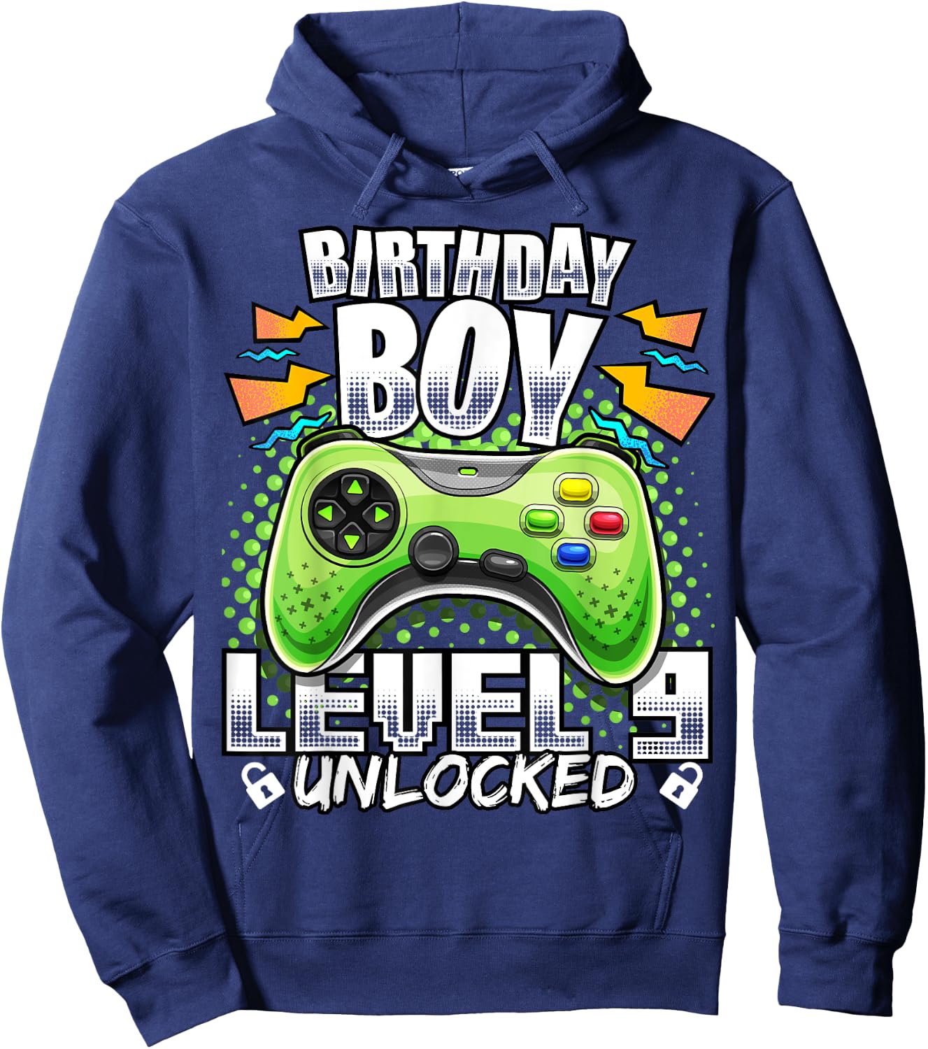 Level 9 Unlocked Video Game 9th Birthday Gamer Gift Boys Hoodie - Hoodie | Navy