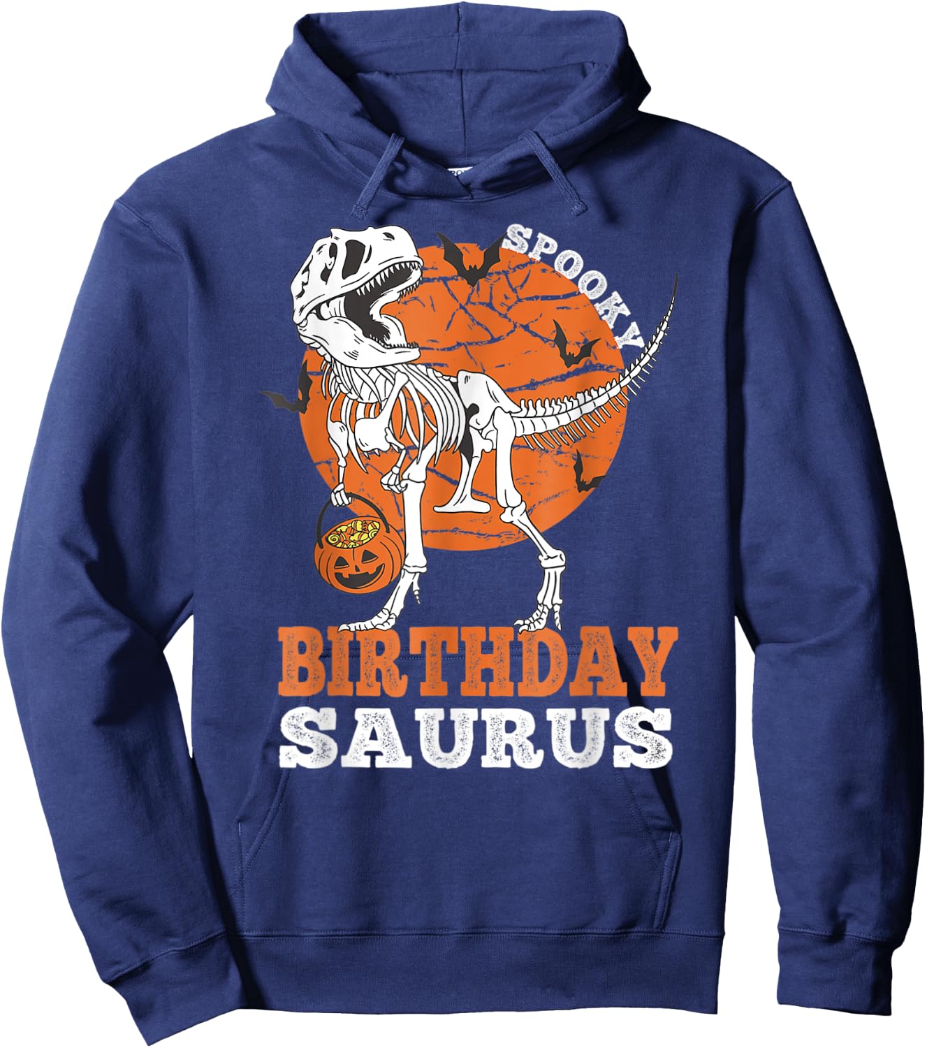 Vintage Spooky Birthday Saurus Dinosaur Skeleton Rex Pumpkin Hoodie - Hoodie | Navy