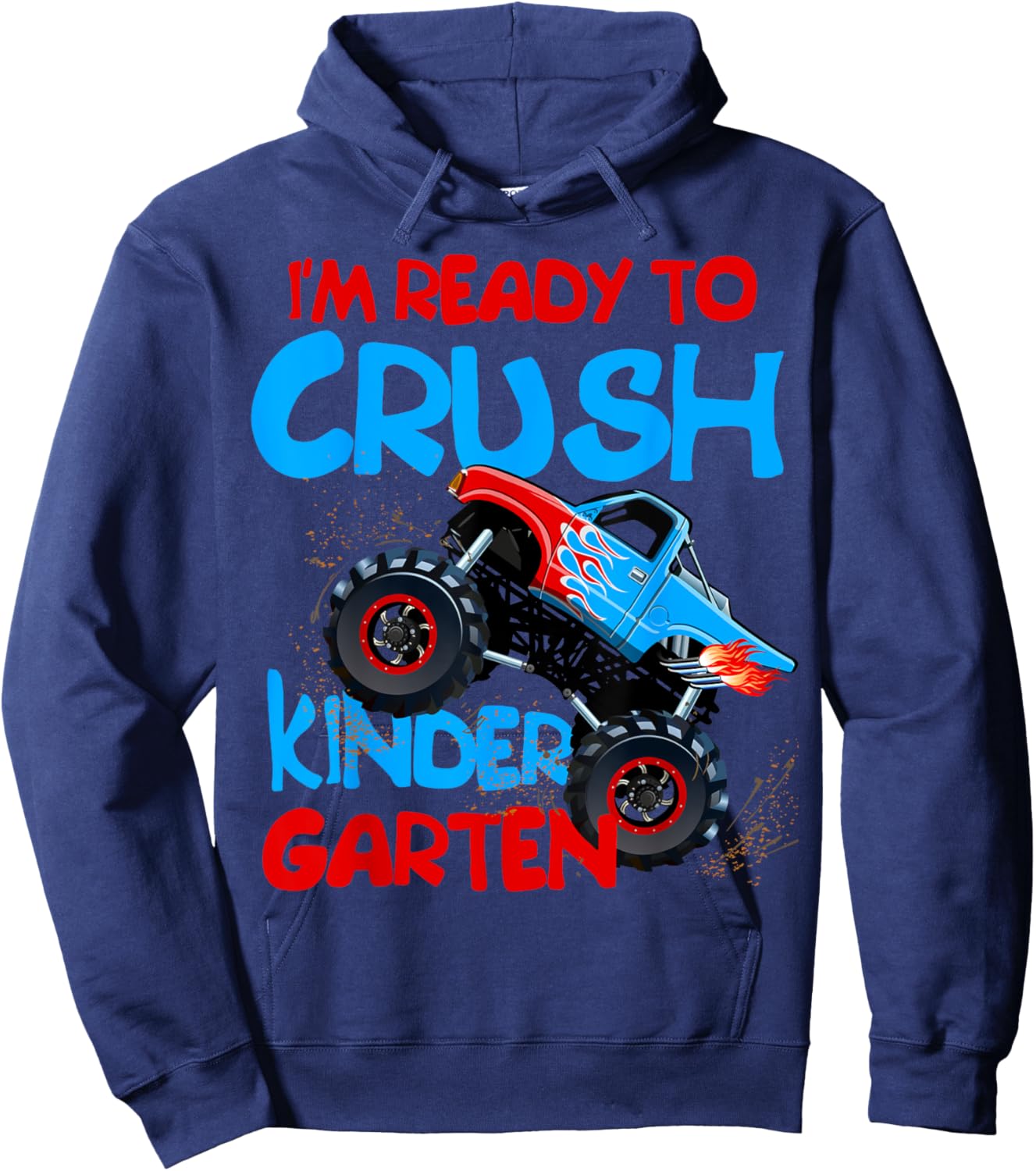 Back to School Boys First Day of Kindergarten Monster Truck Hoodie - Hoodie | Navy