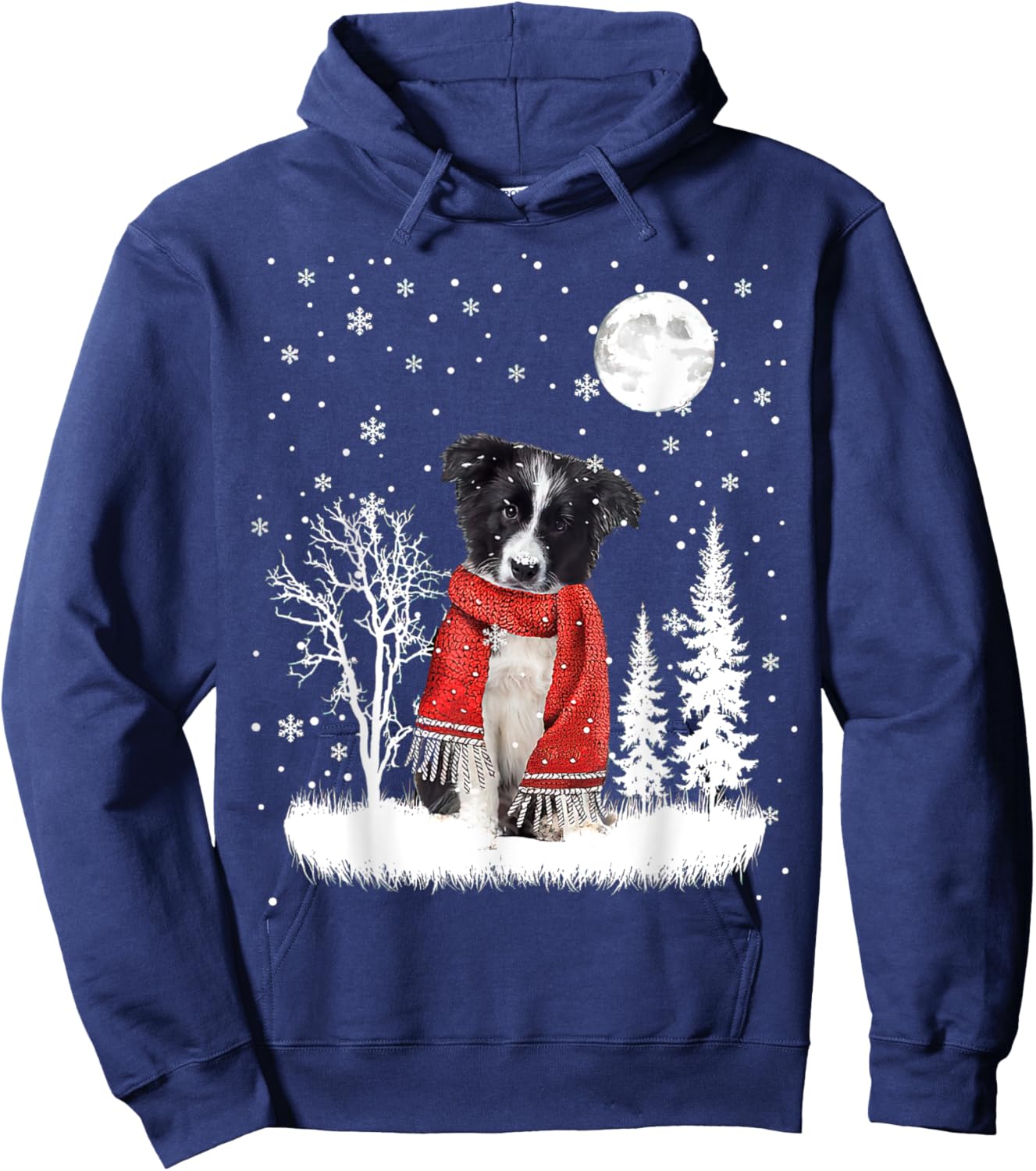 Border Collie Under Moonlight Snow Christmas Pajama Hoodie - Hoodie | Navy