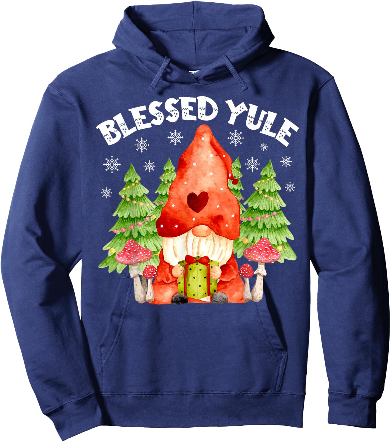 Blessed Yule Snowflakes and Gnome Cute Christmas Day Apparel Hoodie - Hoodie | Navy