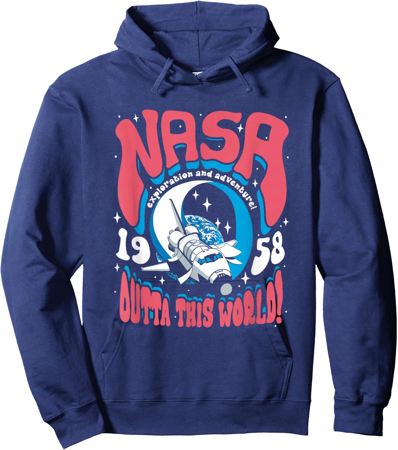 NASA Psychedelic Shuttle Poster Vintage Groovy Space Art Hoodie - Hoodie | Navy