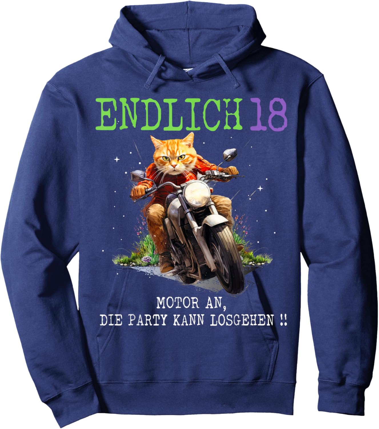 Endlich 18, Katze auf Motorrad, 18. Geburtstag Hoodie - Hoodie | Navy