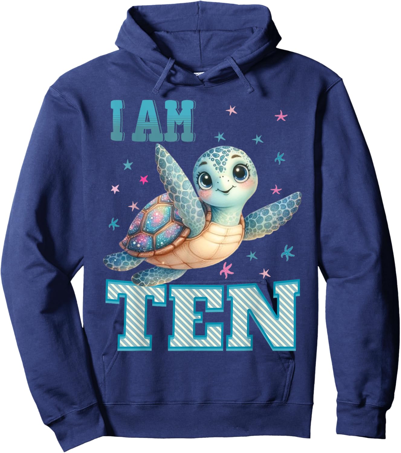 Kids 10 Year Old 10th Birthday Sea Turtles I am Ten Turtle Hoodie - Hoodie | Navy