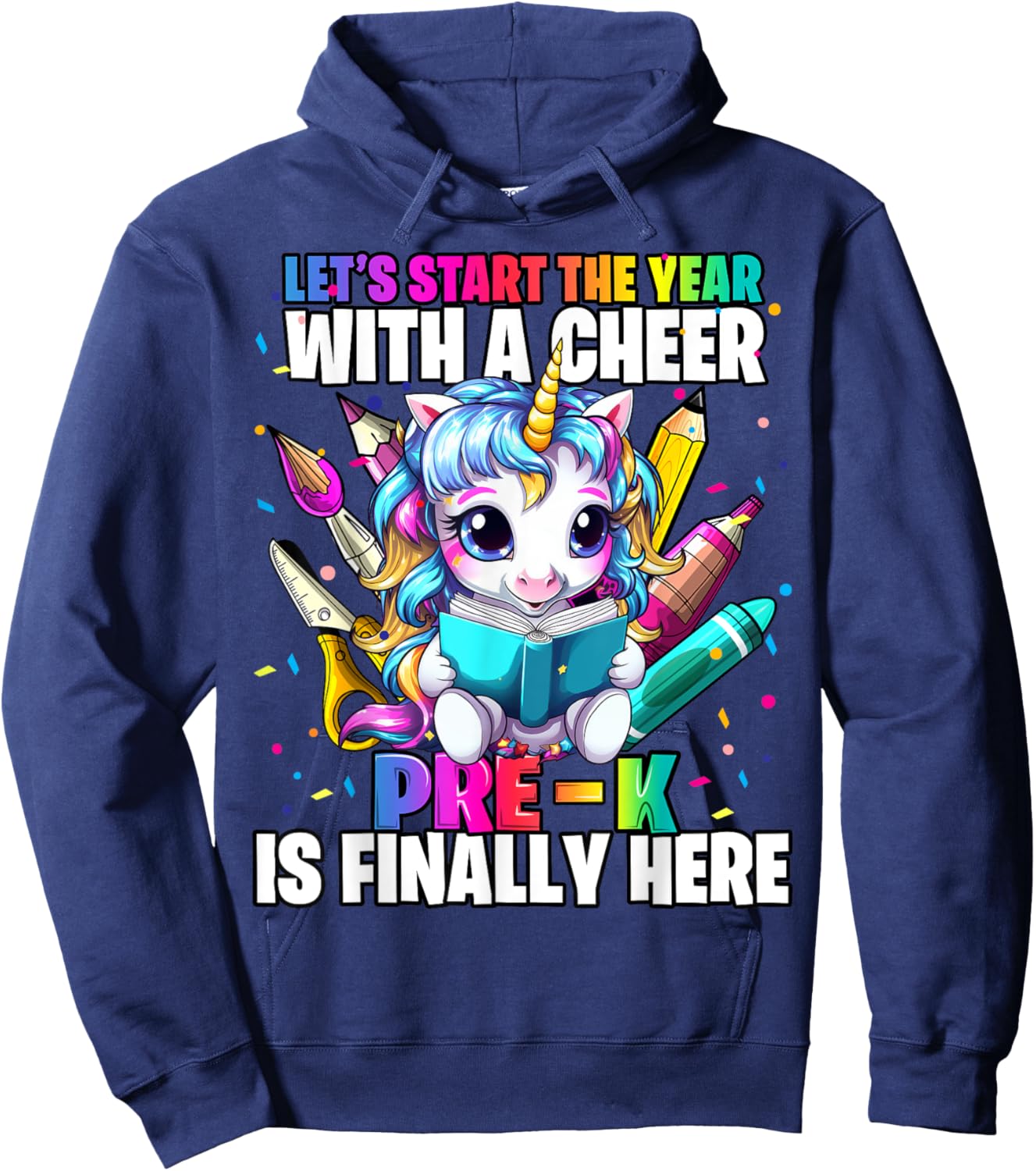 Unicorn Pre-K Back to School First Day of School Girls Hoodie - Hoodie | Navy