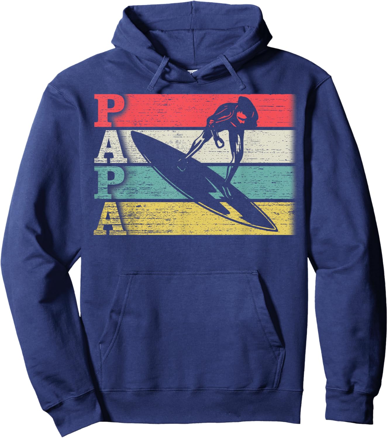 Vintage Retro Surfing Papa Surf Surfer Silhouette Distressed Hoodie - Hoodie | Navy