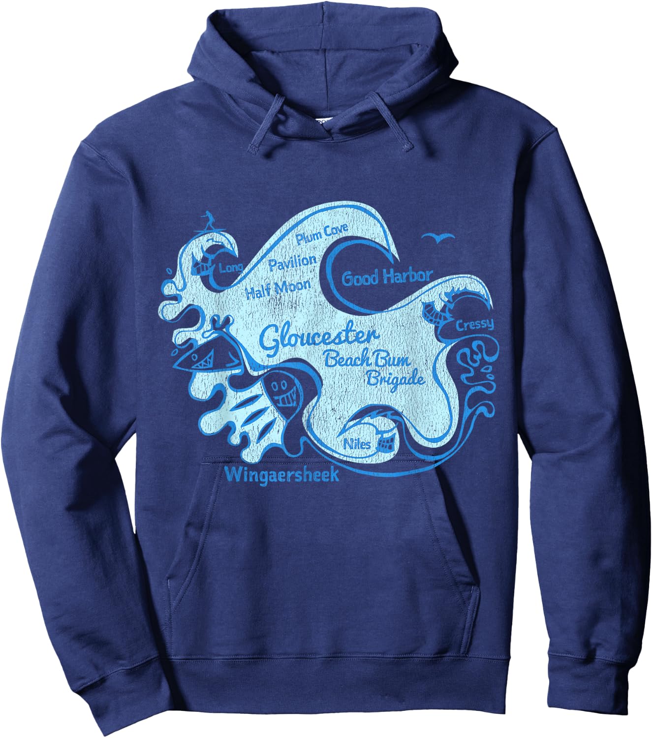Gloucester MA Beach Bum Brigade Cape Ann Distressed Gift Hoodie - Hoodie | Navy