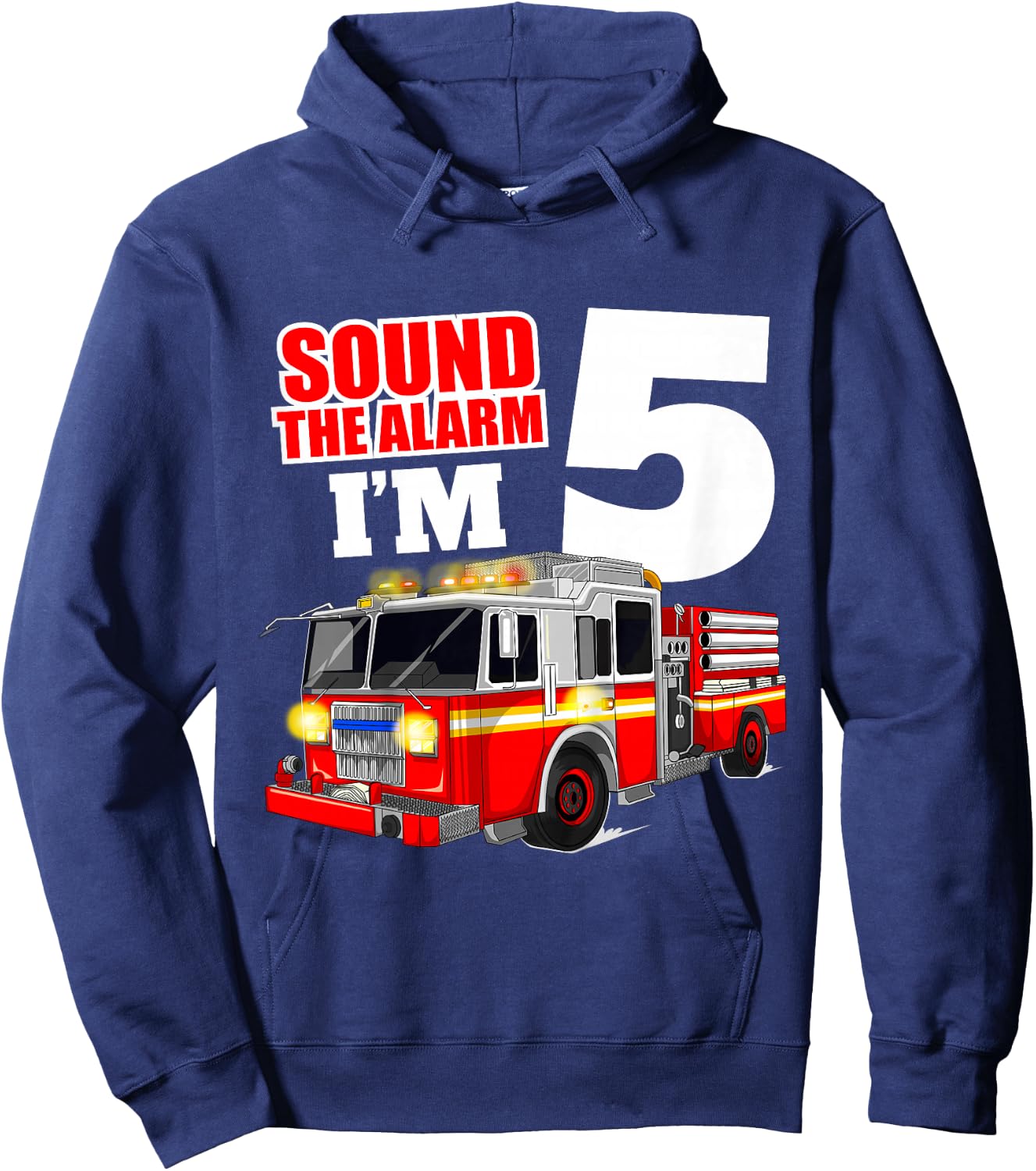 Kids Fire Truck 5th Birthday Boy Firefighter Five 5 Year Old Hoodie - Hoodie | Navy