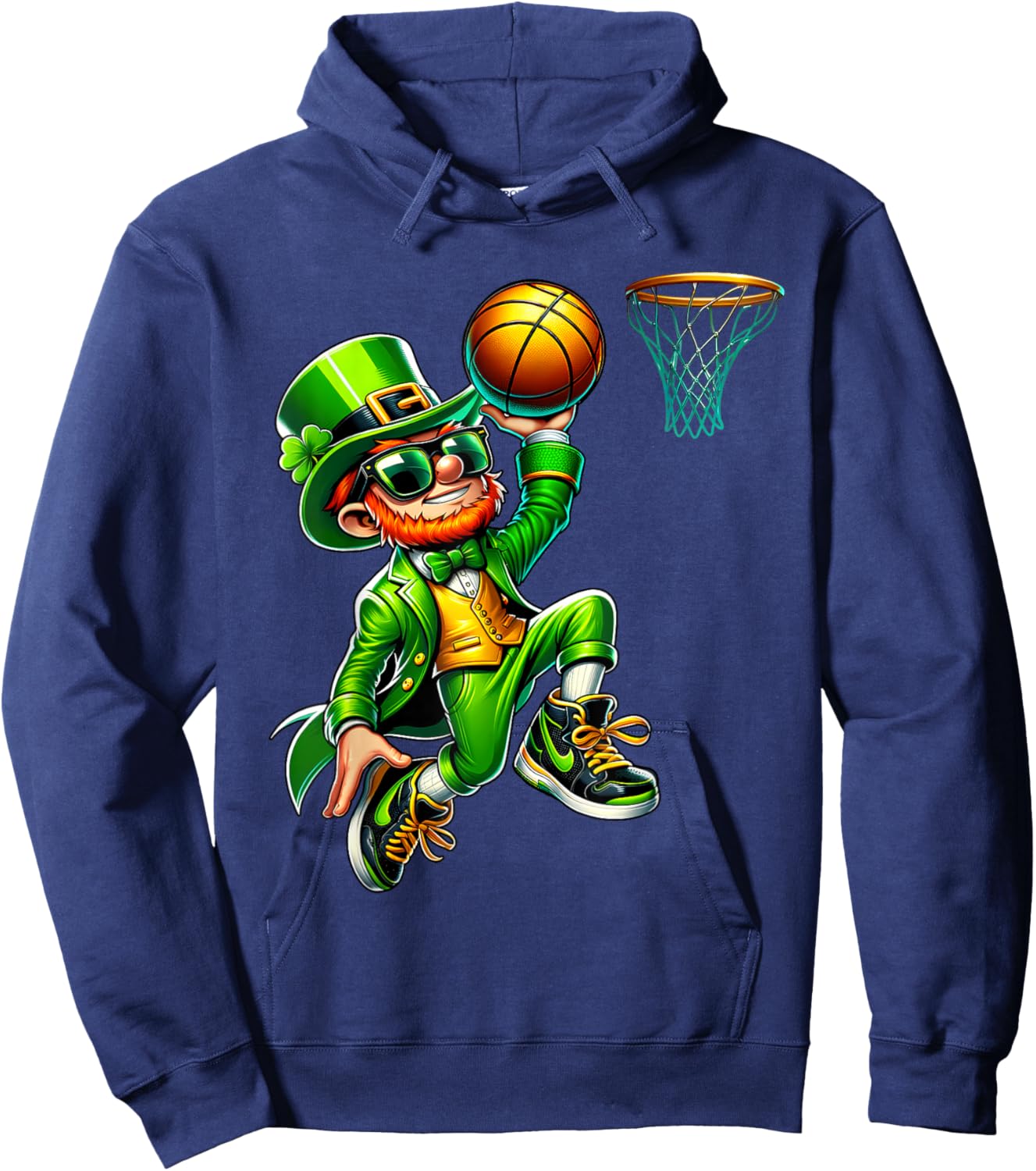 Leprechaun Playing Basketball St Patricks Day Sport Men Boys Hoodie - Hoodie | Navy