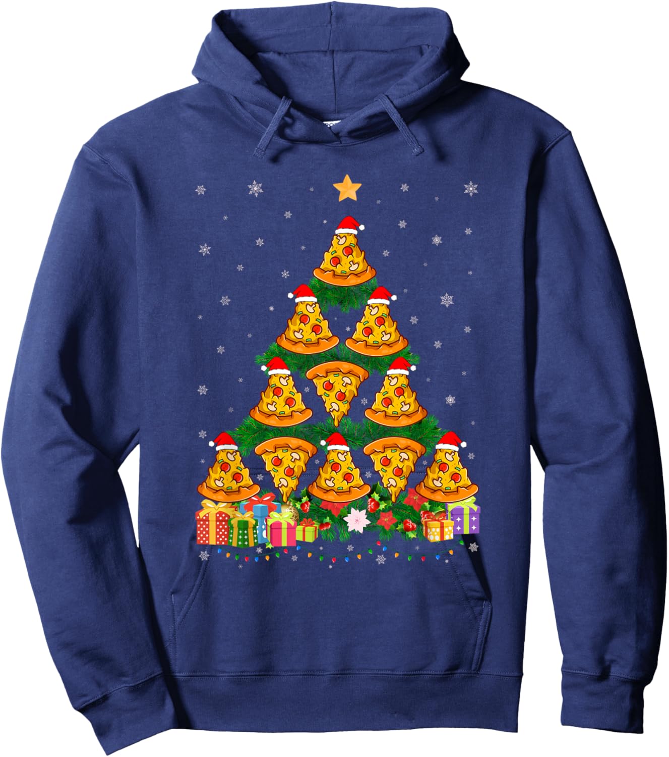 Funny Xmas Outfit for Pizza Lovers Ugly Christmas Sweater Hoodie - Hoodie | Navy