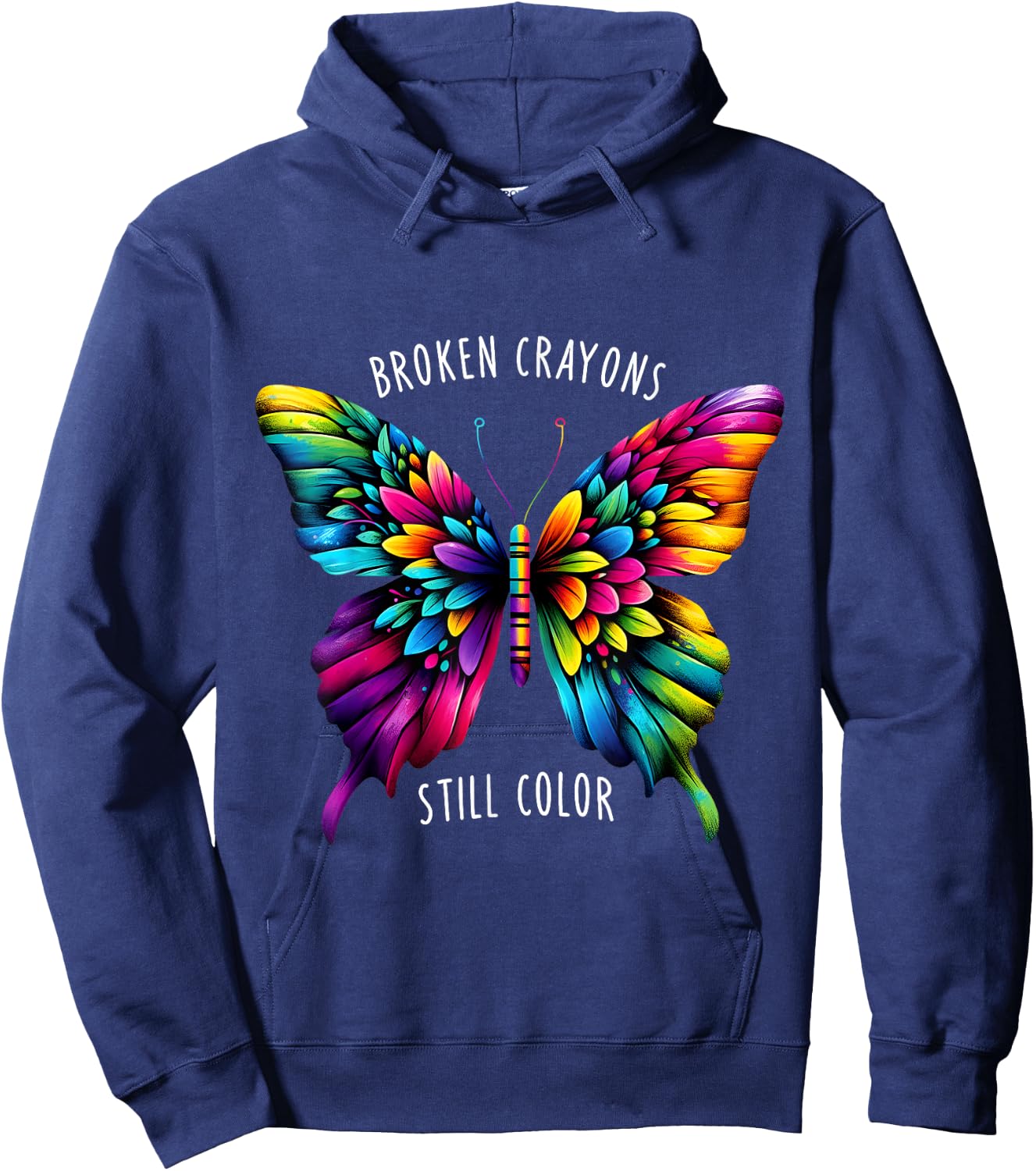 Broken Crayons Still Colors Mental Health Awareness Graphic Hoodie - Hoodie | Navy