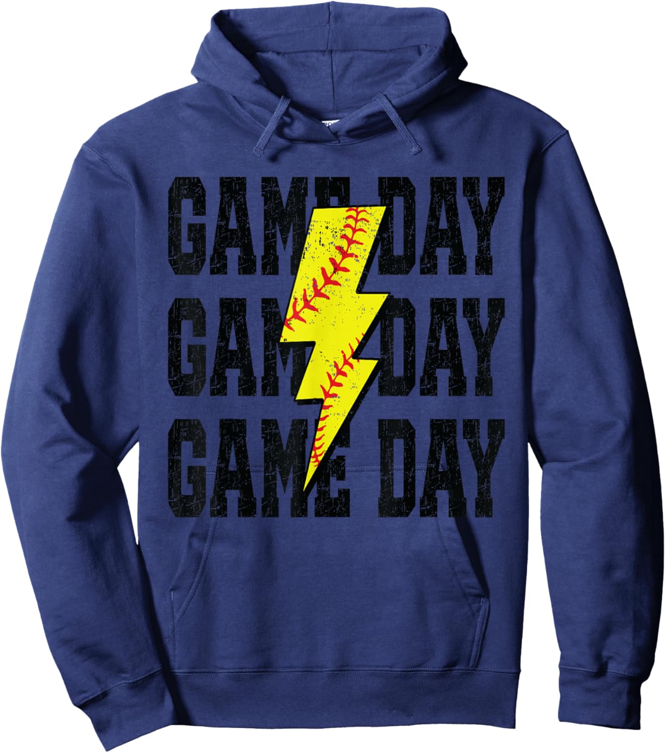 Softball Game Day Distressed Bolt Lightning Softball Hoodie - Hoodie | Navy