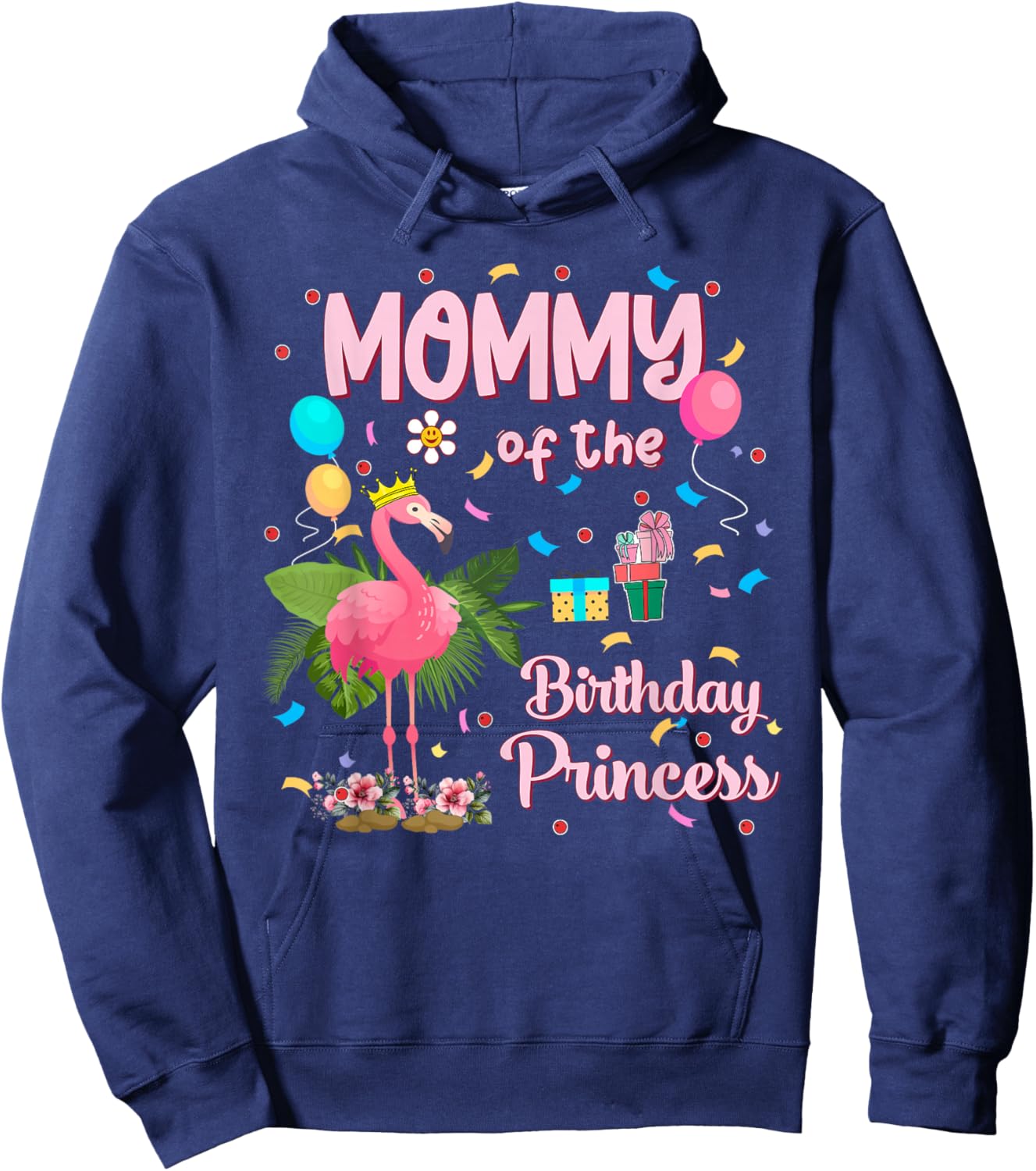 Mommy of the Birthday Princess Pink Flamingo Party Squad Hoodie - Hoodie | Navy