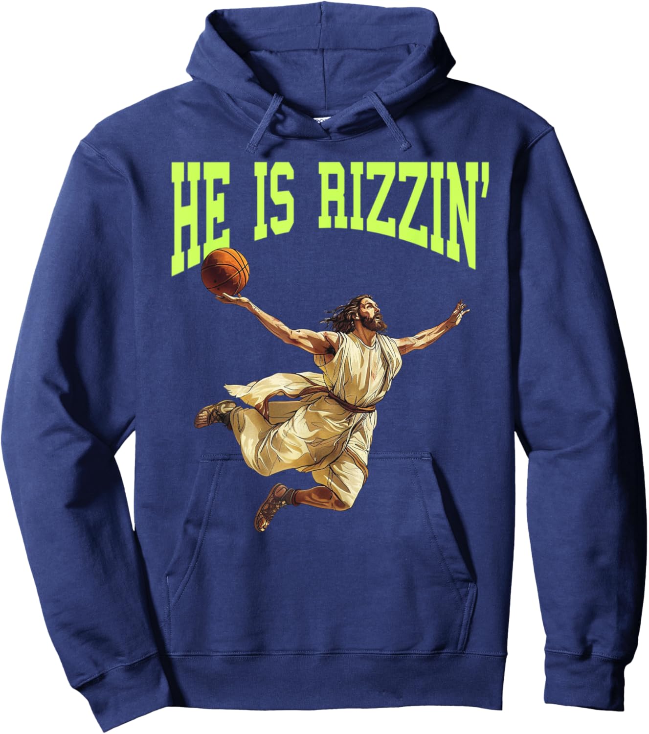 He Is Rizzin Funny Easter Balling Jesus Dunking Basketball Hoodie - Hoodie | Navy