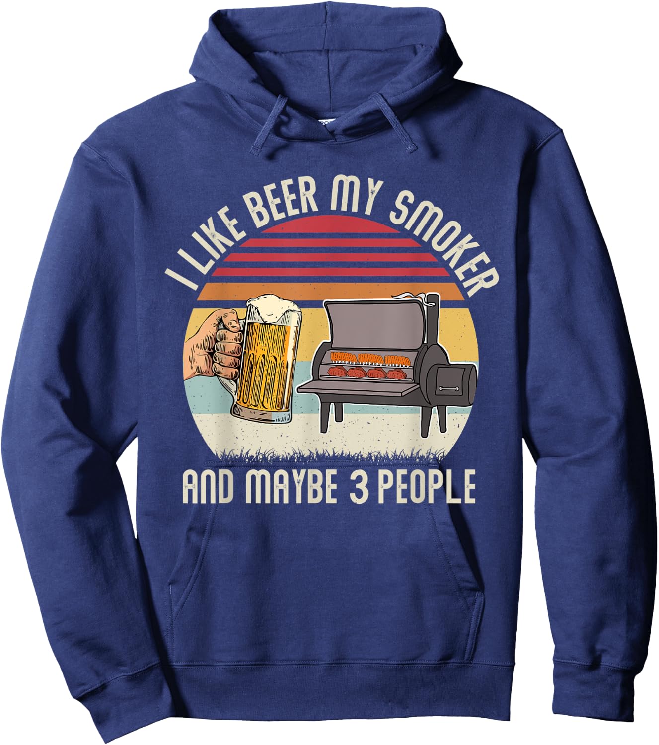 Funny i Like Beer My Smoker And Maybe 3 People Vintage Retro Hoodie - Hoodie | Navy